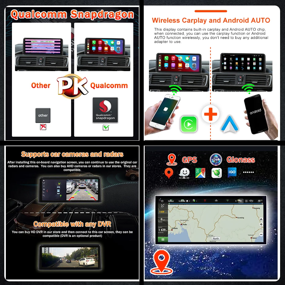 8-Kern Snapdragon Wireless CarPlay Android 15 Auto-Radio-Stereo für BMW X5 E70 X6 E71 2007-2013 Multimedia-Player Bildschirm GPS – Detail 3