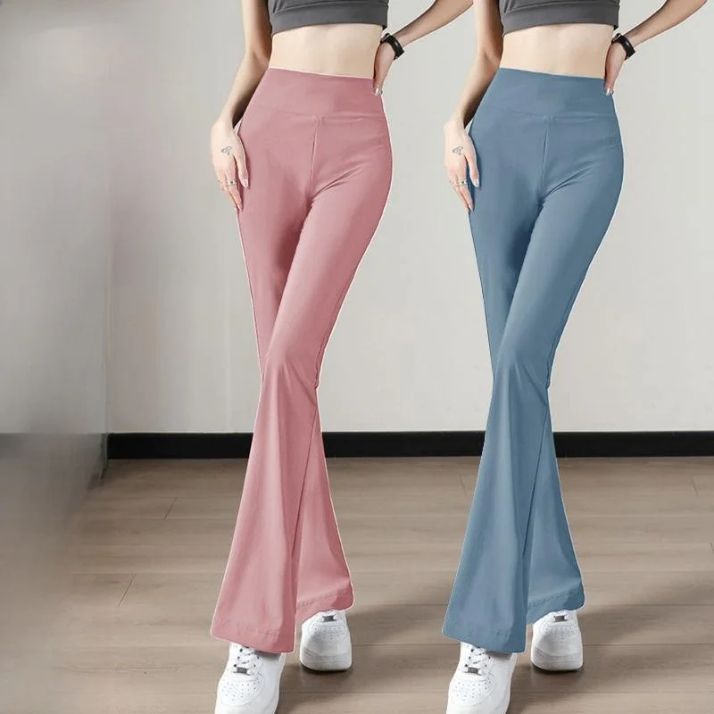 High Waist Slimming arkskin Pants Women's Casual Yoga Trousers Outerwear Pure Color Bell Bot Abdomen Lifting Pants