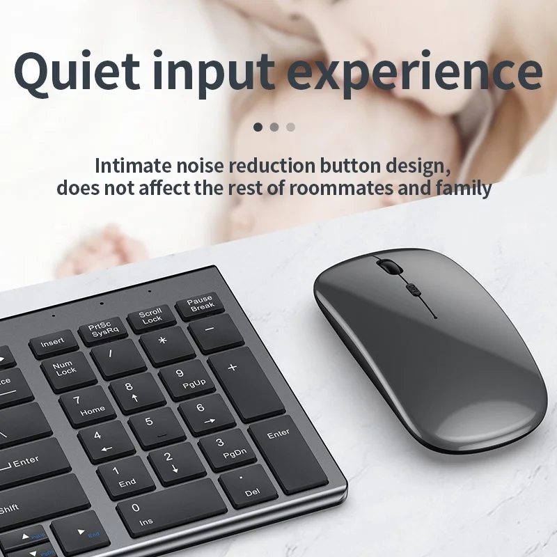 Bluetooth Keyboard Three-mode Silent Full-size Keyboard Set Multi-Device Rechargeable Keyboard and Mouse for Laptop PC