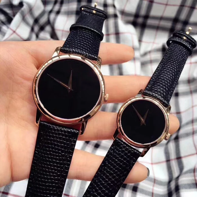 Jam tangan merek klasik Pria Wanita Pasangan kekasih 38mm 28mm casing baja tahan karat tali kulit jam kuarsa Mv8