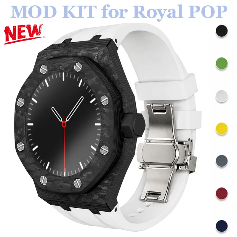 Mod Kit Carbon Fiber Watch Case+Silicone Strap for Swatch X AP Royal POP Pocket Watch Change Wristband Accessorie X AP Royal POP