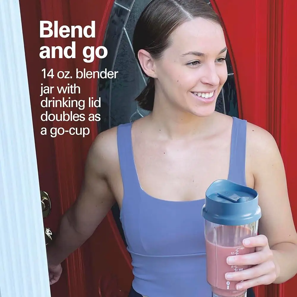 خلاط محمول للعصائر يهز وتكسير الثلج مع كوب سفر خالٍ من مادة BPA سعة 14 أونصة بلمسة واحدة وسهل التنظيف