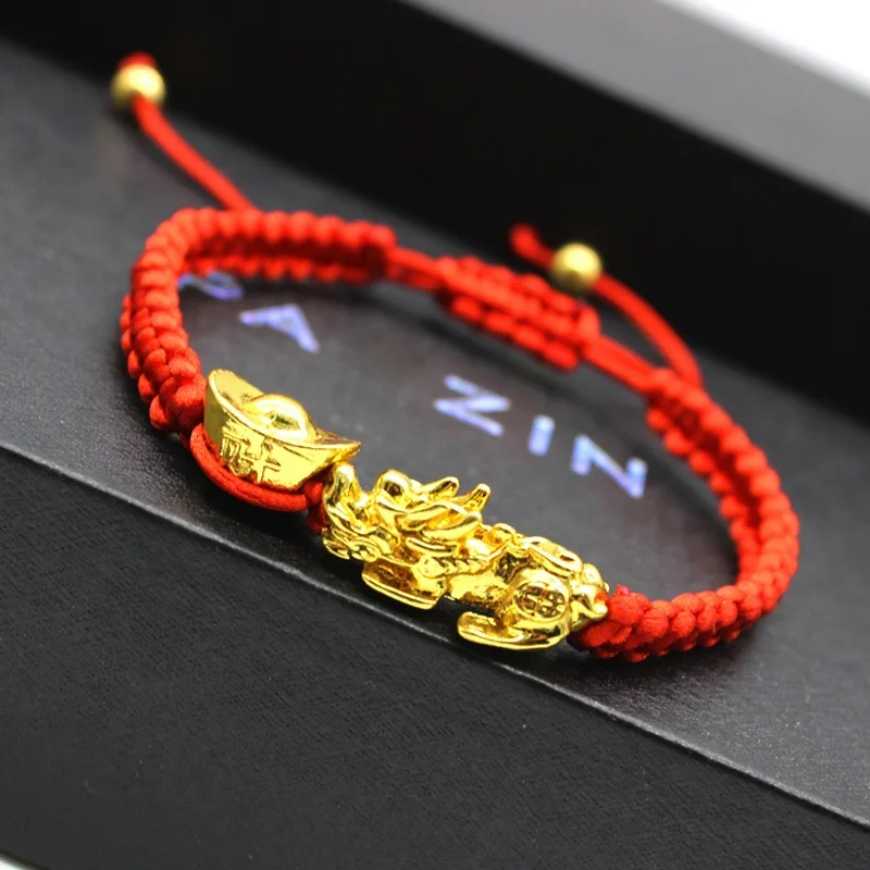 Lucky Red Rope Bracelets 999 Sterling Silver Pixiu Gold Color Tibetan Buddhist Knots Adjustable Charm Bracelet For Women Men