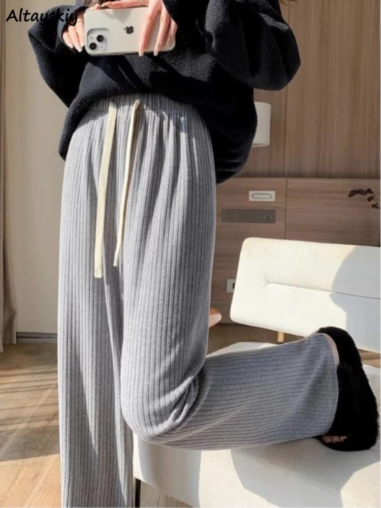 

Knitting Long Pants Women Winter Cozy Loose Mopping Warm Thicken Wide Leg Design Ins Chic High Waist New Arrvial Harajuku Korean