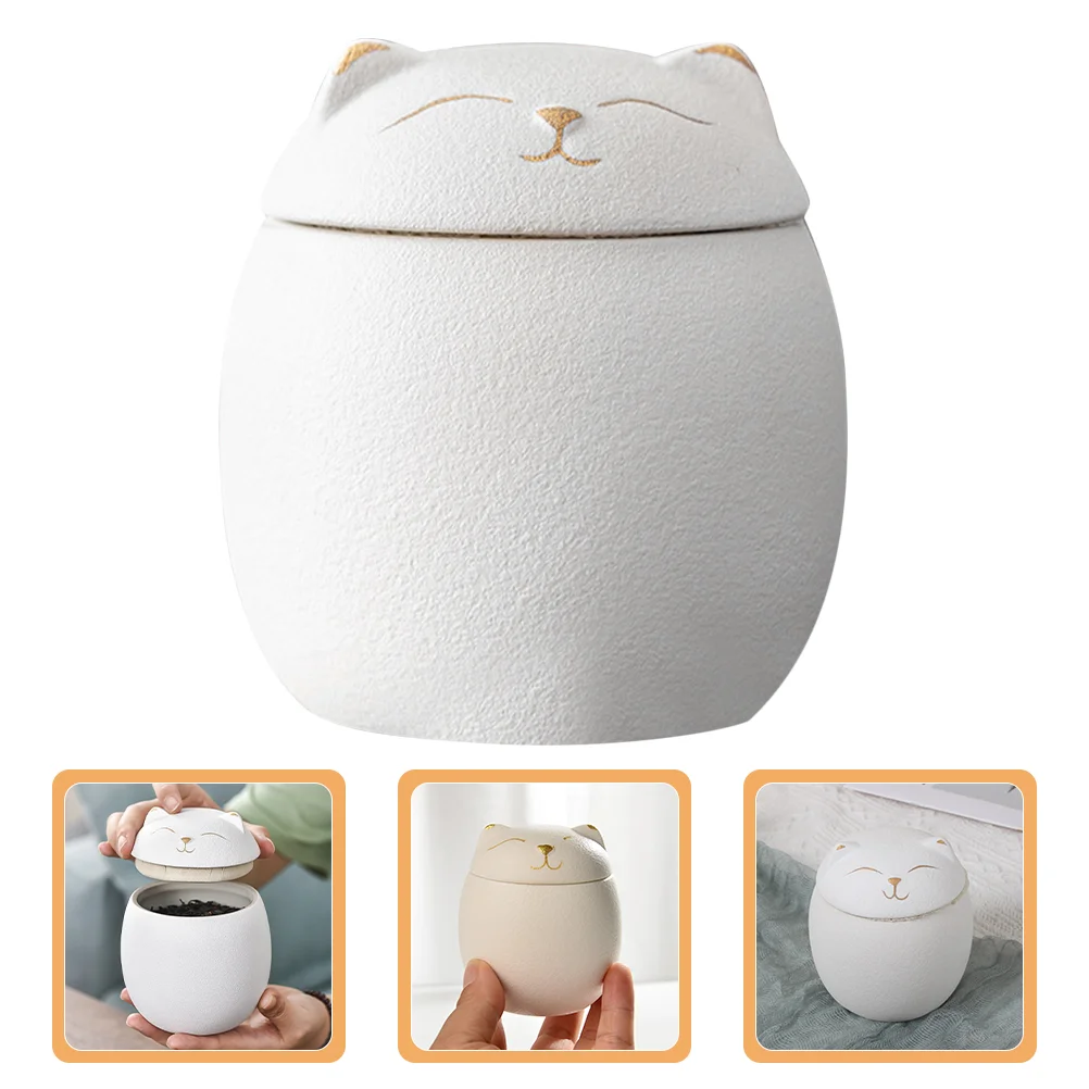 Ceramic Cat Face Storage Jar 120ml Sealed Tea Canister Cute Cookie Container Home Decor Pet Urn Box Nuts Storage Decorative Tea