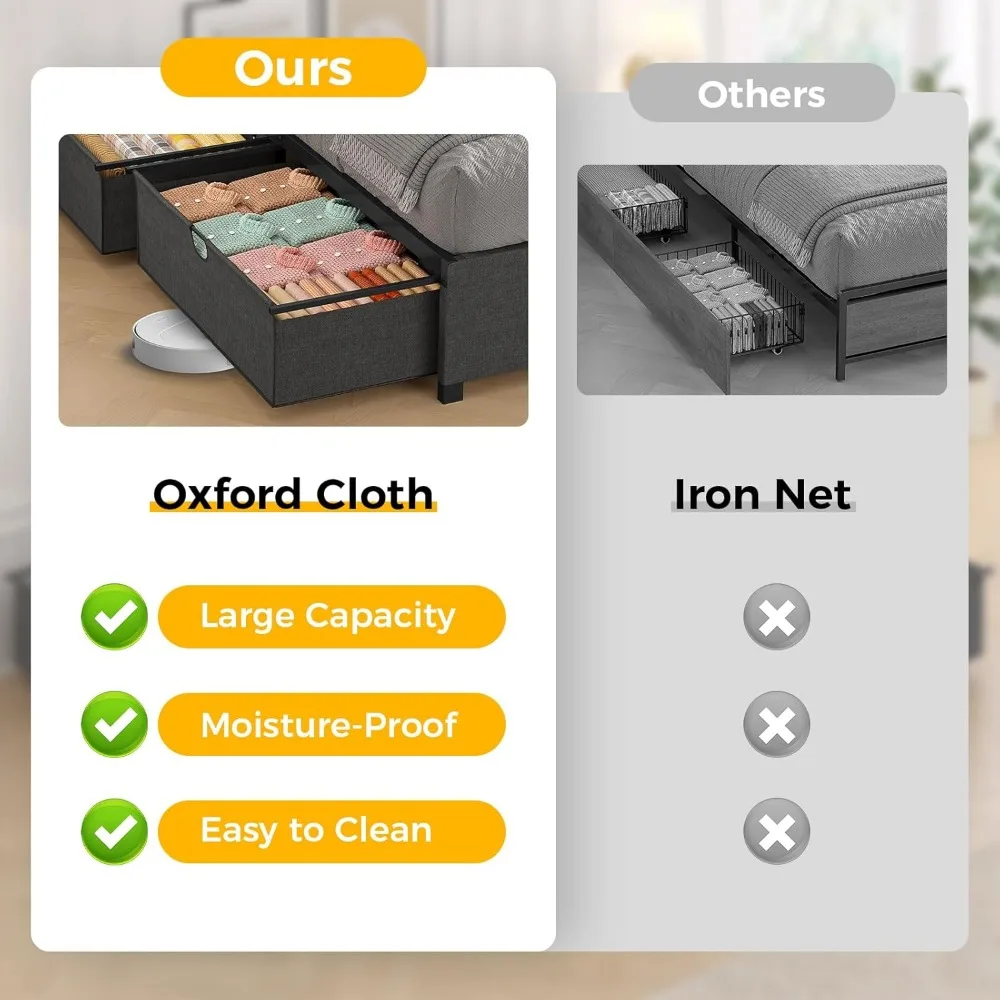 هيكل سرير مع أدراج تخزين كبيرة، سرير بمنصة مع أدراج، دعامة شرائح معدنية ثقيلة، لا حاجة إلى صندوق زنبركي، خالية من الضوضاء #4