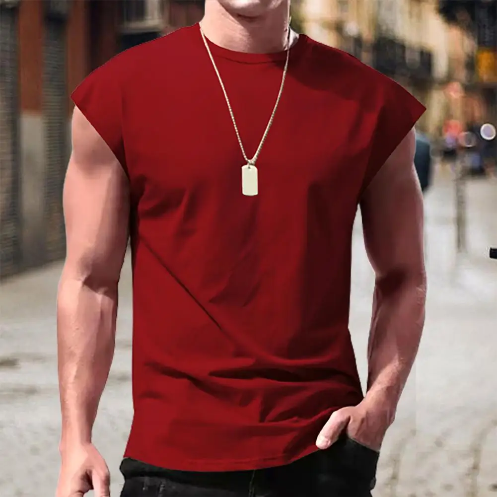 Men Sleeveless Solid Vest Tops Casual Sports Fitness Gym Muscle Tee Tank T-Shirt Solid Color Round Neck Pullover Tank Tops