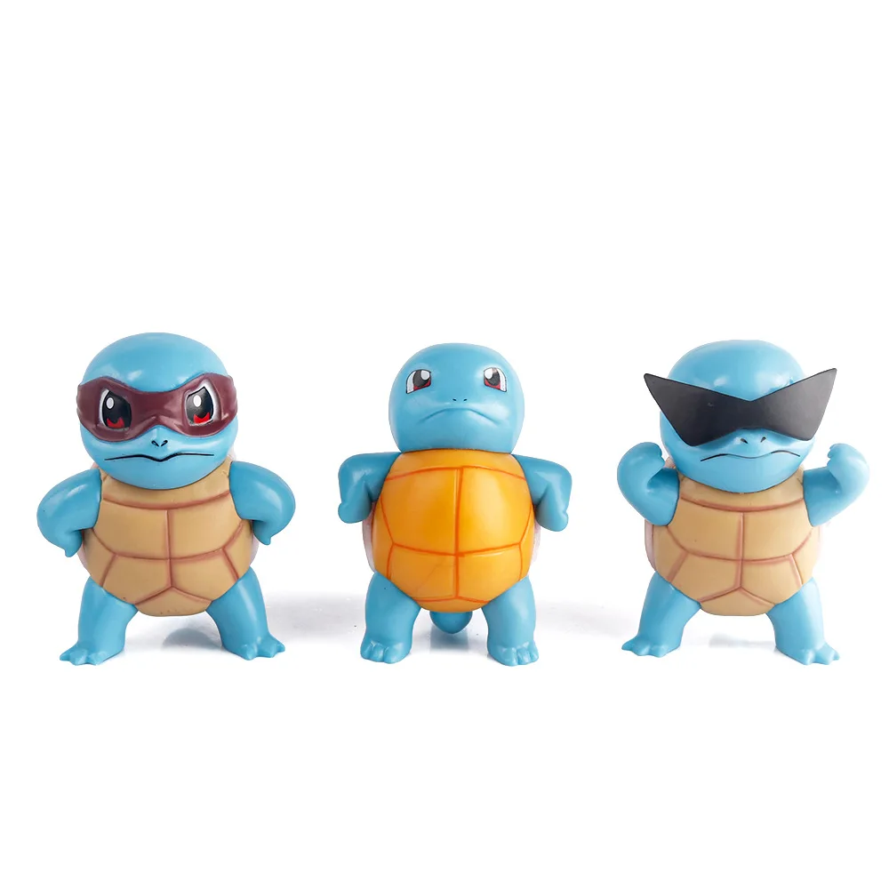 3Styles 9cm Pokemon Squirtle Wear Sun Glasses Action Figure PVC GK Model Colletible Office Desktop Decoration Kids Birthday Gift