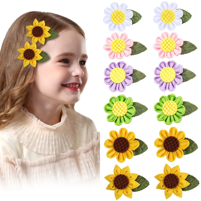 2Pcs Daisy Sunflower Hair Clip For Baby Girls Cute Handmade Hair Pin Children Hairgrips Barrettes New Headwear Hair Accessories