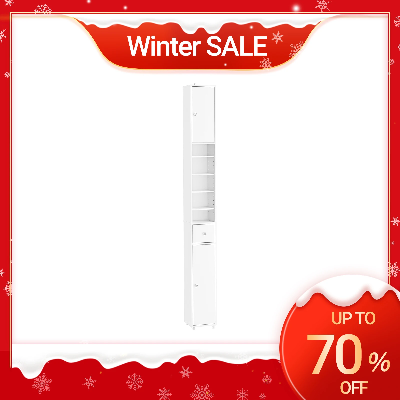 SoBuy BZR34-II Armoire de bain haute Armoire de bain avec rayons en bois massif réglables Meubles de salle de bain peu encombrants