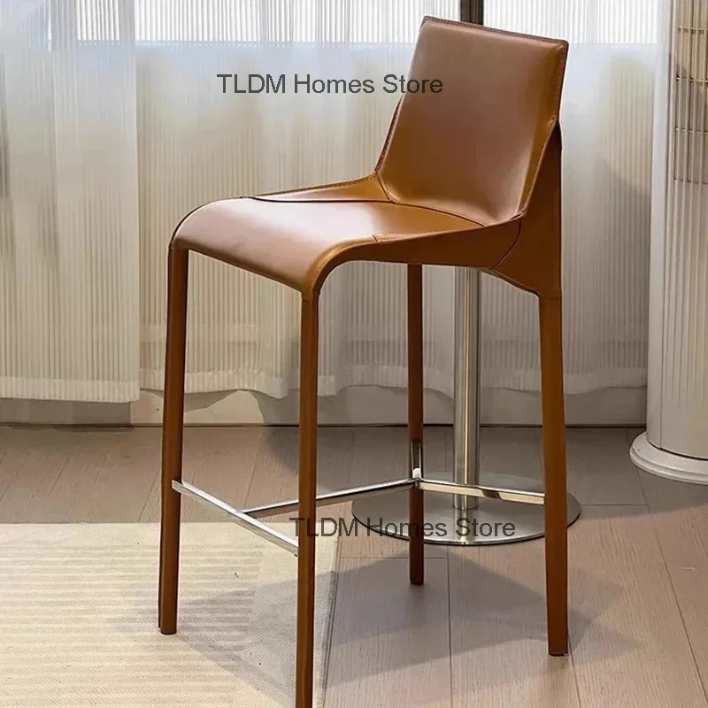 Nordic Leather Bar Chairs for Kitchen Home Backrest Bar Stools Minimalist High-end Sense Designer High Stool for Small Apartment