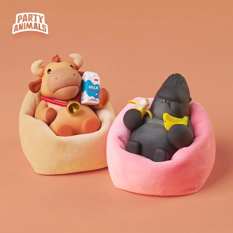 

Partyanimals Game Figures Party Animal Lying Win Series 2 Generation Model Cute Rabbit Bull Gorilla Otter Figures Desk Decor Toy