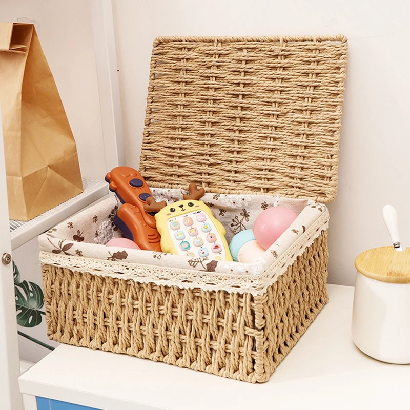 Rattan Woven Storage Box For Toys Snacks And Miscellaneous Items Desktop Cosmetic Storage Box Household view 5