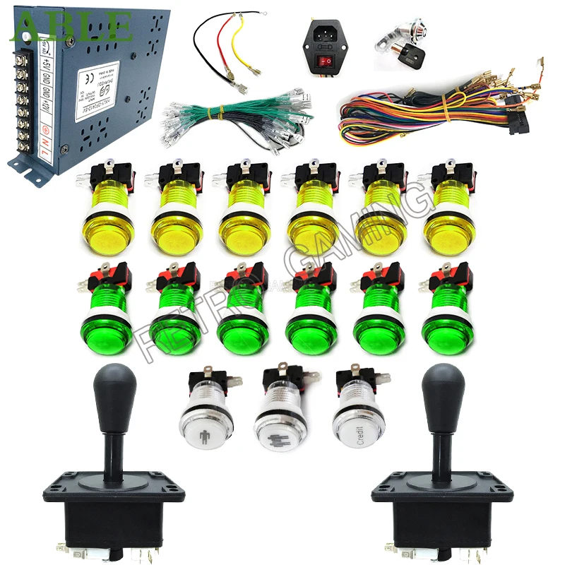 

Arcade Cabinet DIY Kit 2 Players Game Console Happ Style Joystick Led Light Transparent Push Button for Pandora Saga Box