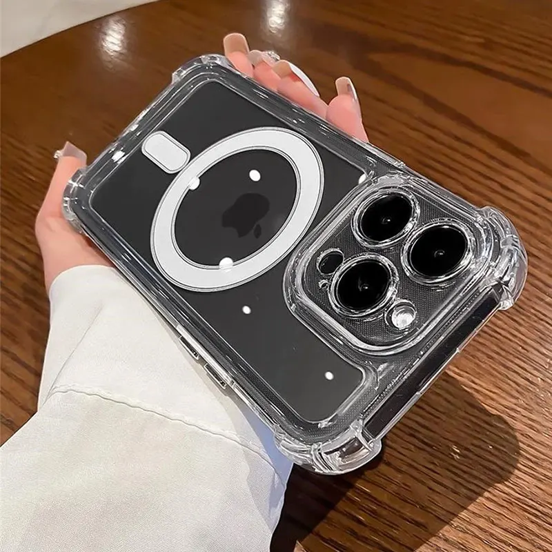 Luxury Magnetic Wireless Charge For Magsafe Case for iPhone 11 12 13 14 15 16 17 Pro Max Air Transparent Shockproof Bumper Cover - náhled 2