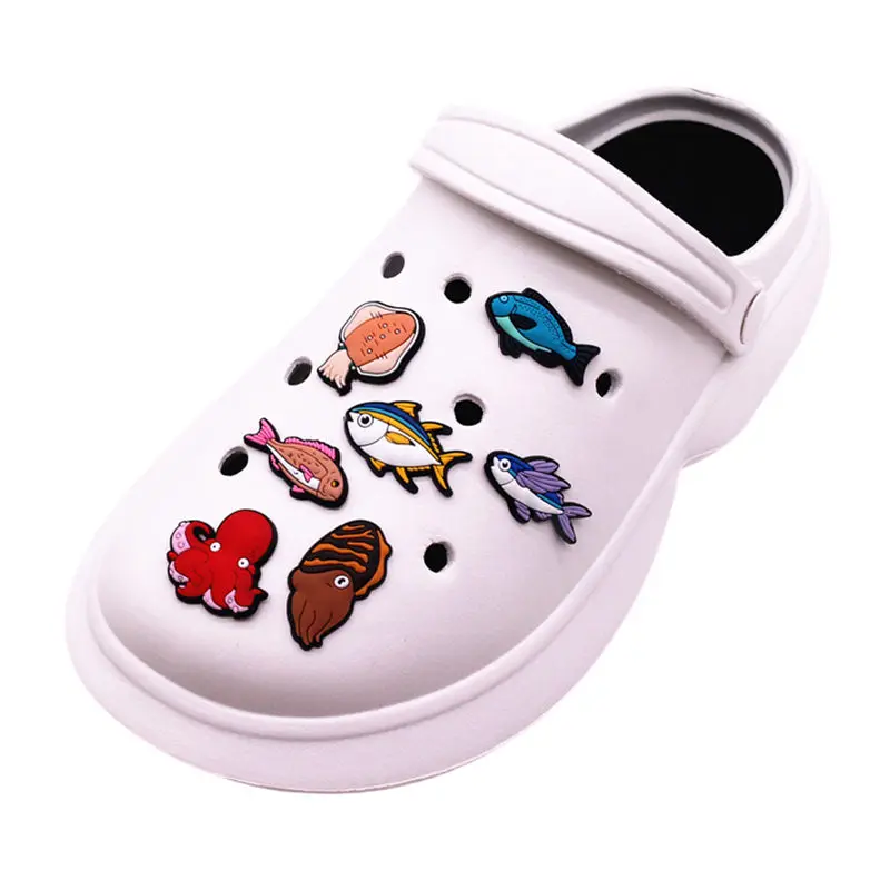 1 Pcs Sea Fish PVC Shoe Charms Jeans Pins Cute Volador Octopus Squid Shape Sandals Upper Decorations Shoe Buckle Accessories