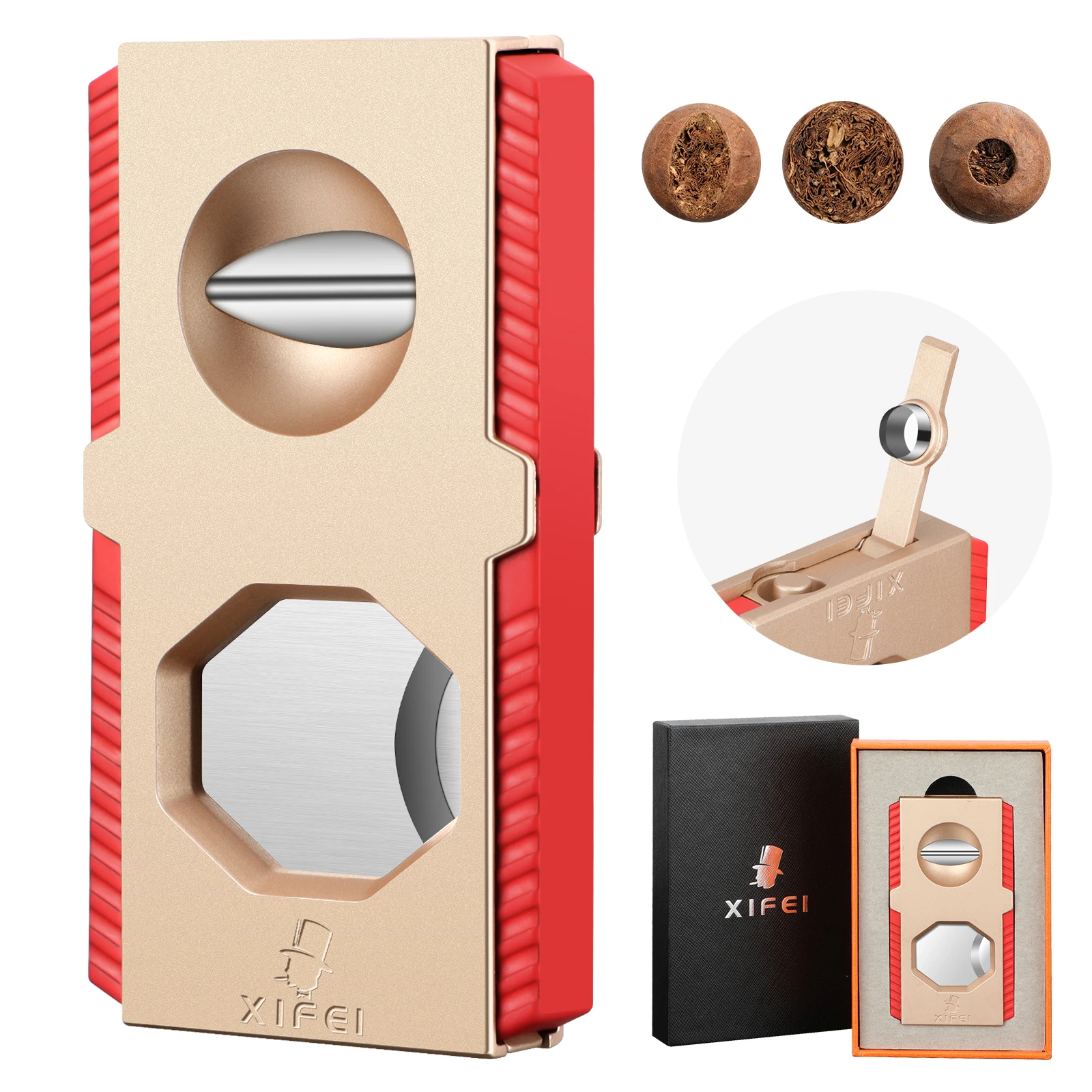 Zigarrenschneider, V-Schnitt-Guillotine, 3-in-1, gerader Schnitt, V-Schneider mit Zigarrenstanzer, Edelstahlklinge, ergonomisches Design, sicher