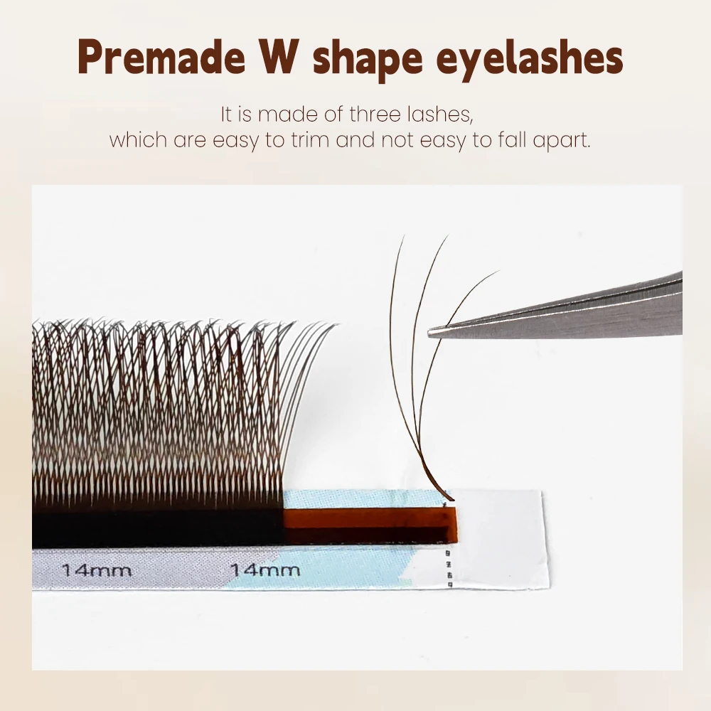 Yelix Czarno-brązowe Wąskie Rzęsy 3D w Kształcie Litery W Naturalne Miękkie Rzęsy z Większym Rozstawem Przedłużania Rzęs 3D Gotowe Kępki Objętościowe