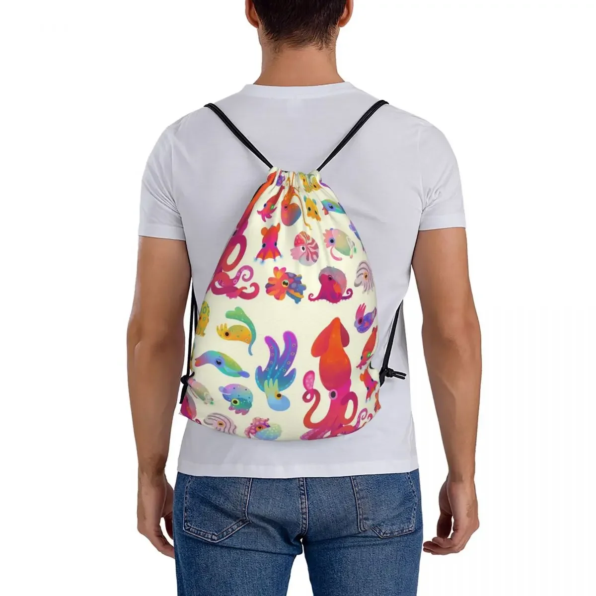 Cephalopod - Pastel Backpacks Portable Drawstring Bags Drawstring Bundle Pocket Sports Bag BookBag For Travel Students