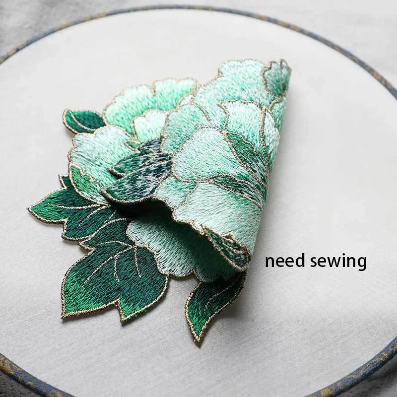 Chinese Style Peony Embroidery Sew on Patches for Cheongsam Decorative Applique, Big Size, 6 Colors Optional