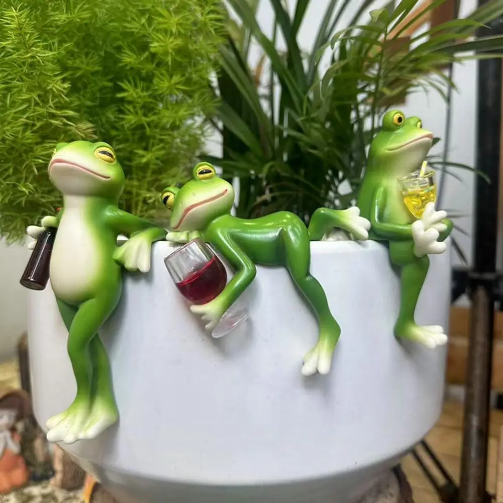 Colgador de Macetas con Diseño de Rana Verde, Interesante Decoración de Rana Verde y Copa de Vino para Jardín, Acuario y Estanques