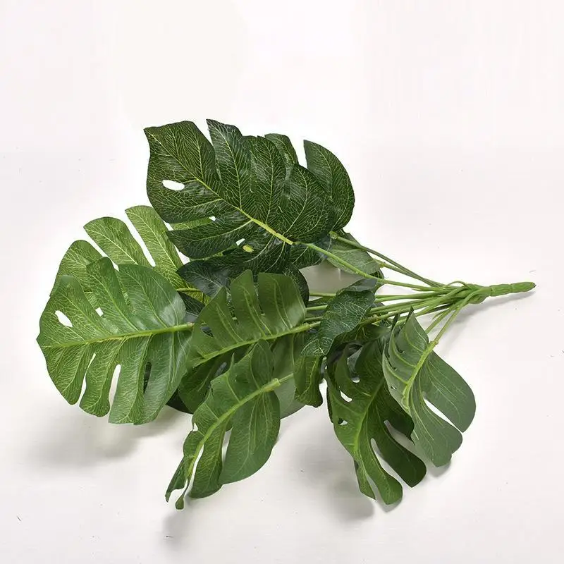 12 leaves Artificial Plants Green Palm Leaves Monstera Home Garden Living Room Green Plastic Palm Leafs Fake Plant image 6