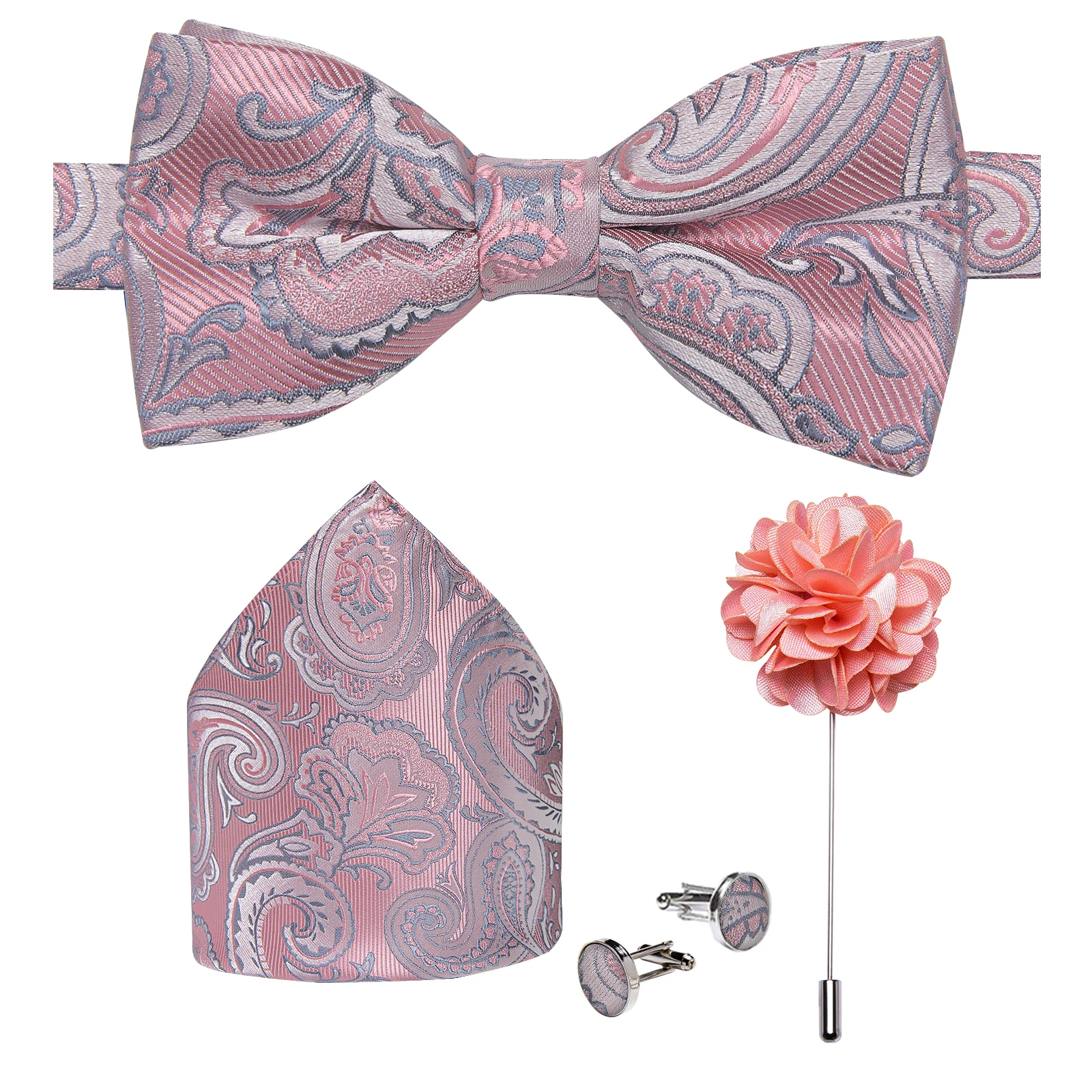 Hochzeitsfliege für Herren, klassisch rot, vorgebundene Fliege, Manschettenknöpfe, Ansteckblume, Set für Partys, Schmetterlingsknoten, Geschenk, Herren-Accessoires – Detail 33