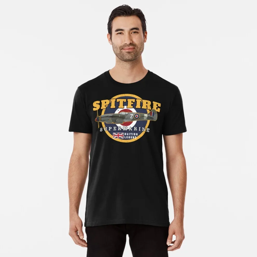 RAF Supermarine Spitfire Fighter Aircraft T Shirt. 100% Cotton Short Sleeve O-Neck Casual T-shirts Loose Top New Size S-3XL