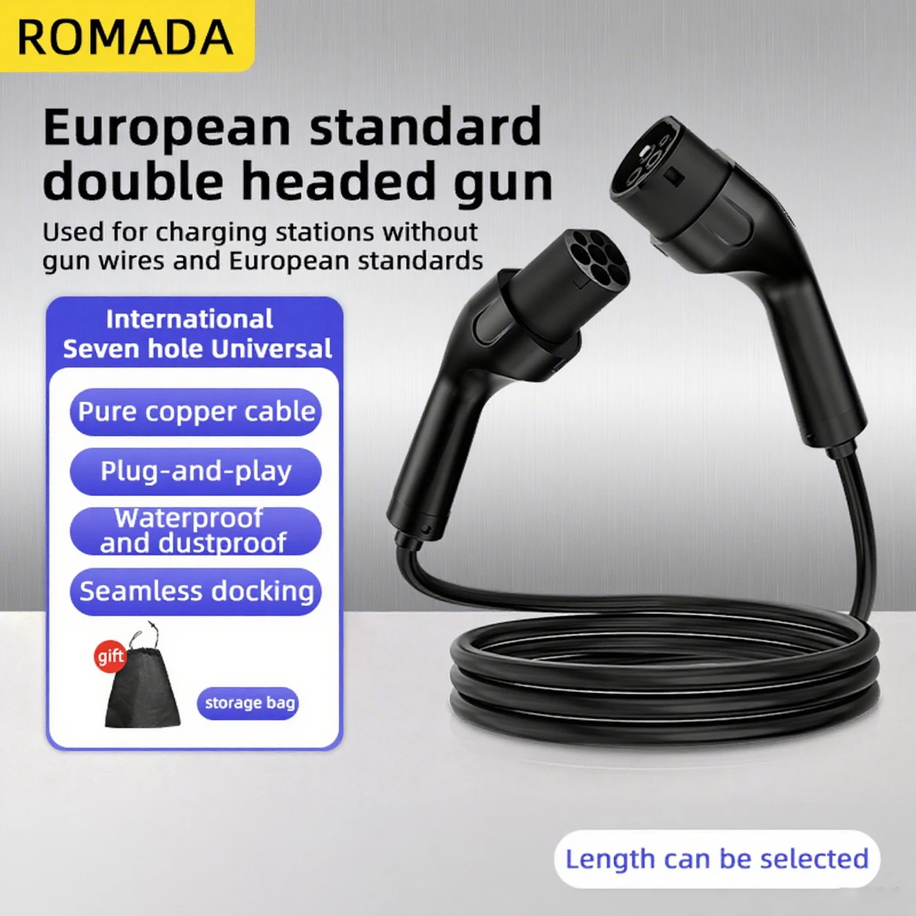 

ROMADA 16A 11 кВт для удлинителя зарядной станции EV IEC62196 Тип 2 кВт Кабель для питного электромобиля 3M-20M Однофазный сертифицированный TUV