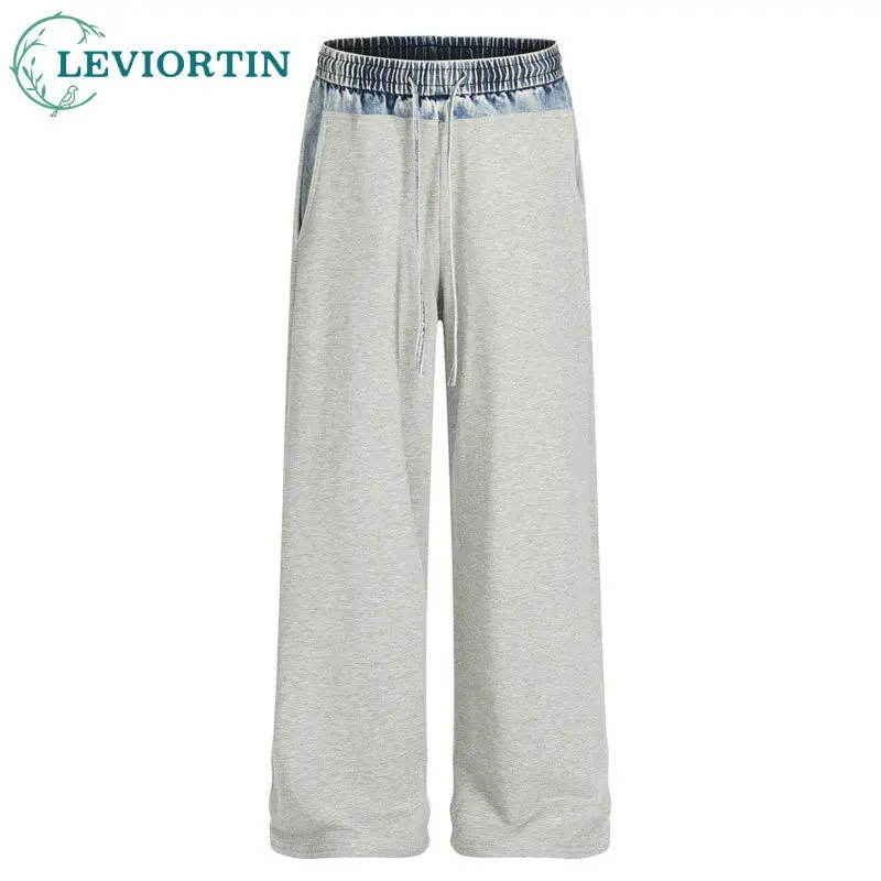 Men's fashion street loose casual contrasting pockets with unique design, dynamic and versatile denim straight leg pants