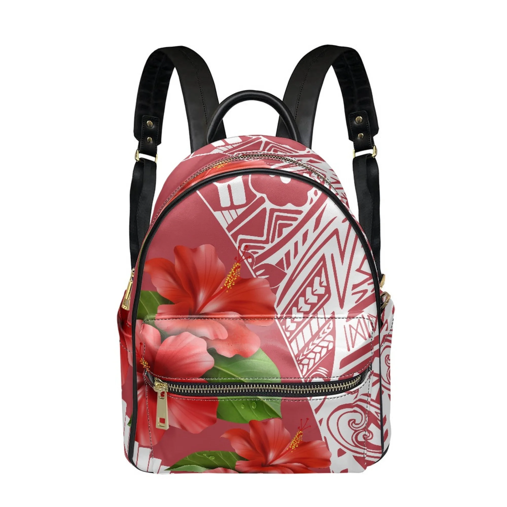 

Samoa Hibiscus Flower Design New Girl Backpack Pu Backpack Custom Polynesian Grain Pattern High Quality Durable Backpack