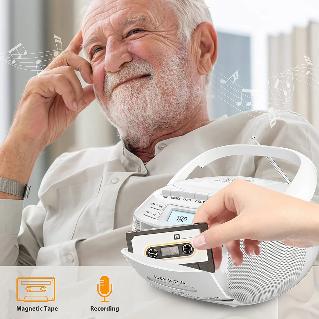 

ABS Portable Cd Player Versatile Playback Options Built-in Battery Bluetooth AM/FM Radio MP3 Tape