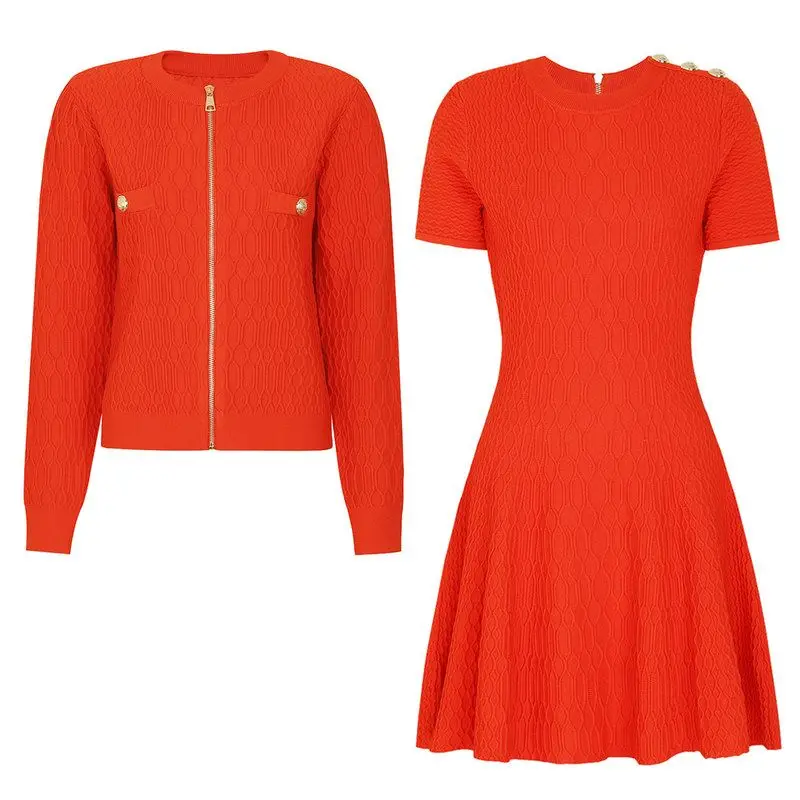 

Elegant Long Sleeve Knitted Top And Dress Set High Waist Spring Fashion Outfit Women's Ensemble Casual Chic Ensemble