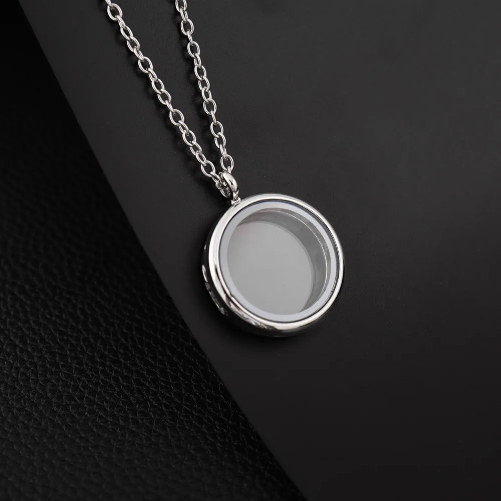Women's Stainless Steel Medallion Pendant Twist Glass Memory Locket with Floating Charms Fashion Jewelry Accessory