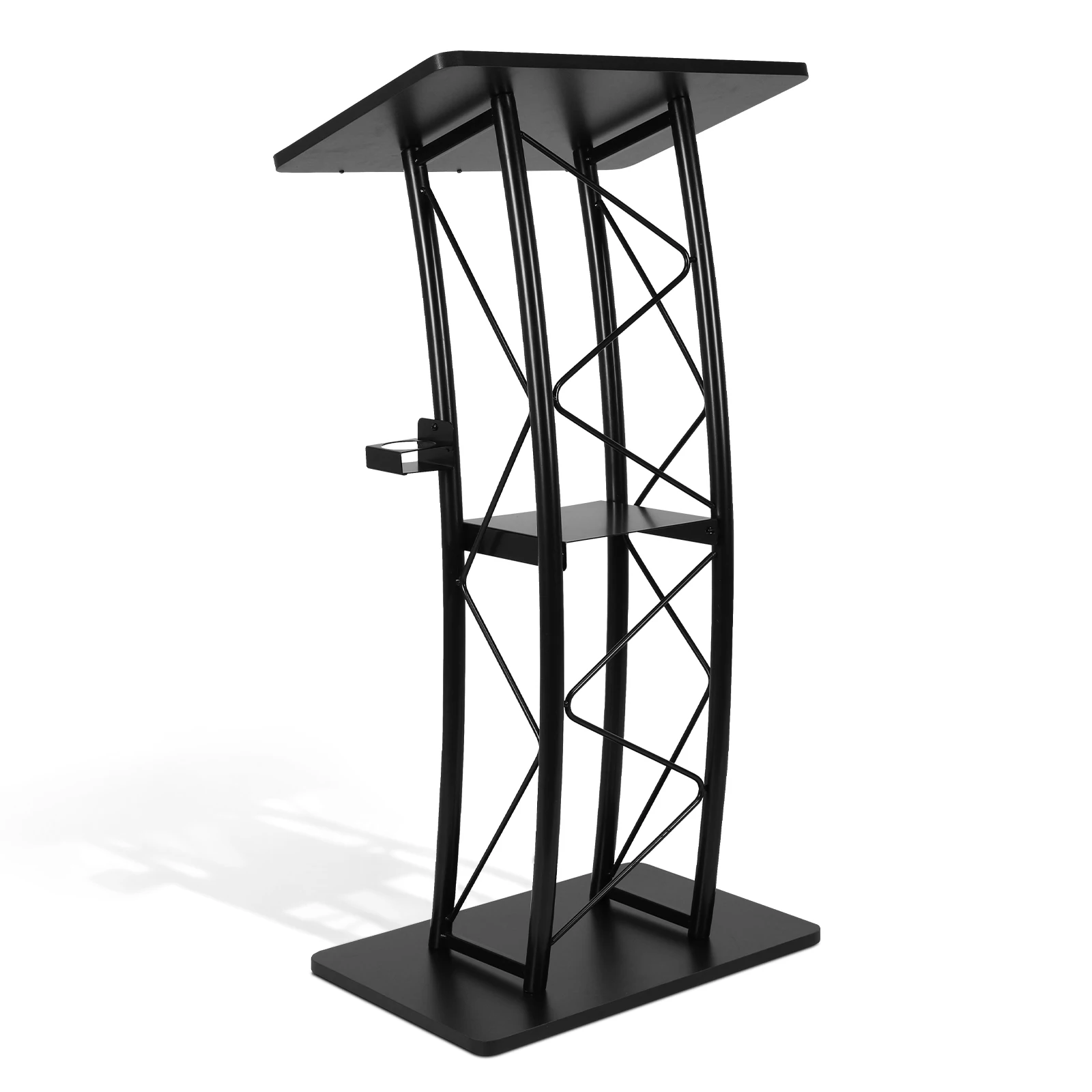 

47-дюймовая металлическая черная трибуна с порошковым покрытием и встроенной полкой для конференций, выступлений и других мероприятий