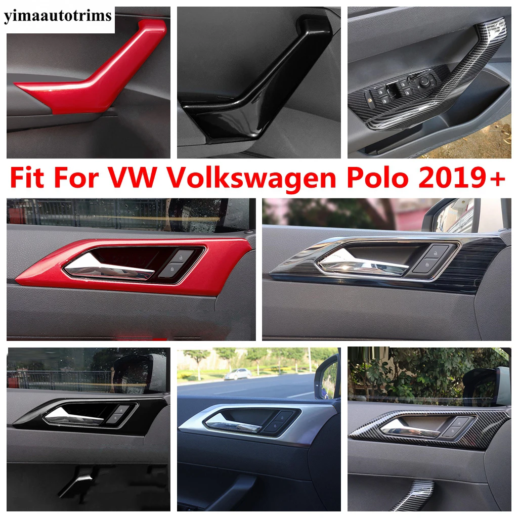 For VW Volkswagen Polo 2019 - 2023 Car Inner Door Handle Bowl Frame Cover Kit Trim ABS / Stainless Steel Accessories Interior