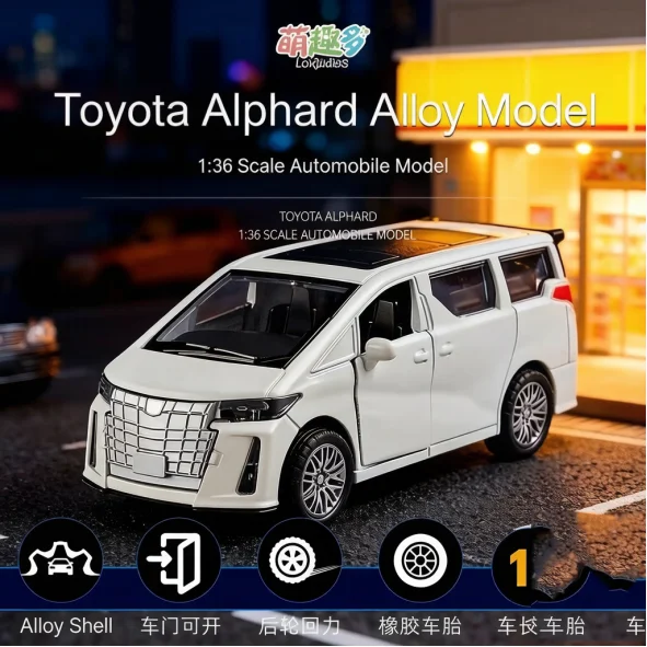 

Большая модель автомобиля Alphard 1/18 из сплава, игрушечный MPV с открывающимися дверями, звуком и светом, инерционная машинка для мальчиков, подарок