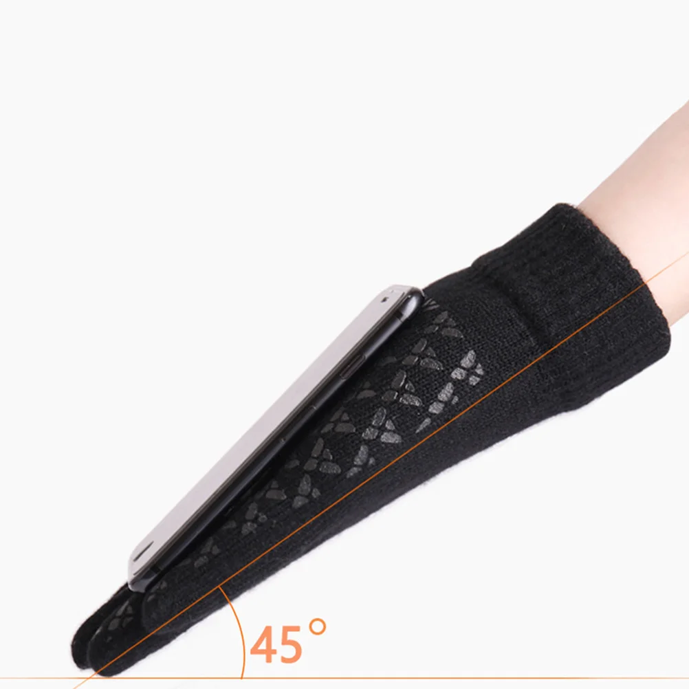 2Pairs Thicken Knitted Gloves Touch Screen Warm Anti-Slip for Winter Outdoor Use Grey Black Gloves for Screen Touch