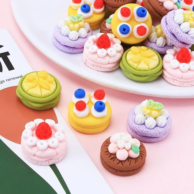 10PCS Fruit Cream Cake DIY Ornaments Simulation Rose Cake Strawberry Blueberry Biscuits Dessert Doll House Decorations