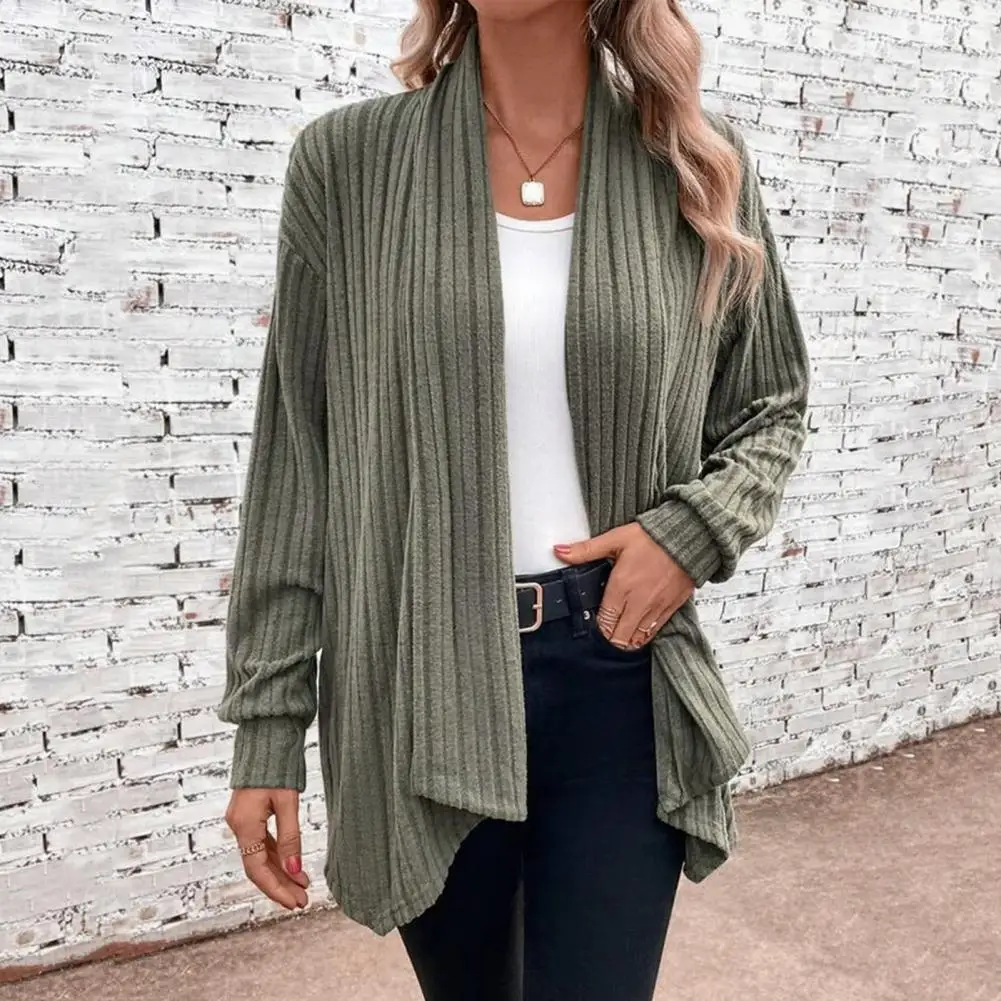 

Irregular Hem Jacket Lady Spring Coat Stylish Women's Fall Spring Cardigan Irregular Solid Color Loose Open Stitch Long Sleeve