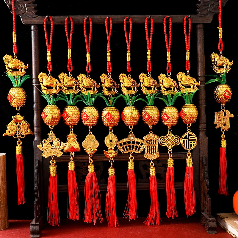2026 سنة الحصان الجدار الشنق سيارة زخرفة السنة الصينية الجديدة الذهب الأحمر الأناناس قلادة محظوظ الديكور هووسورمينغ الهدايا #1