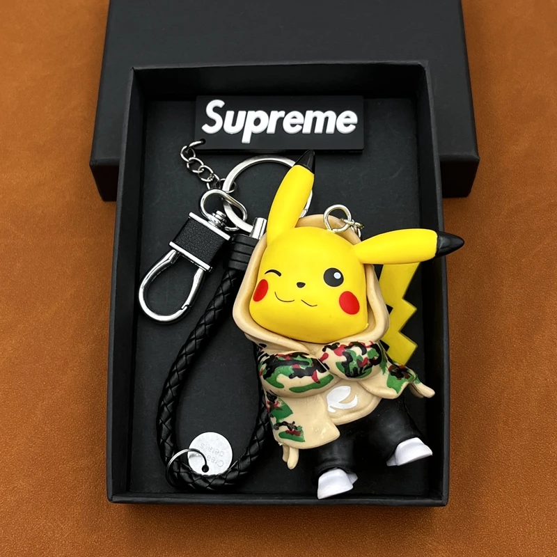 Creative Cartoon Pokemon Cartoon Pikachu Car Keychain Cowboy Clothing Backpack Pendant Personalized Male and Female Couple Gift