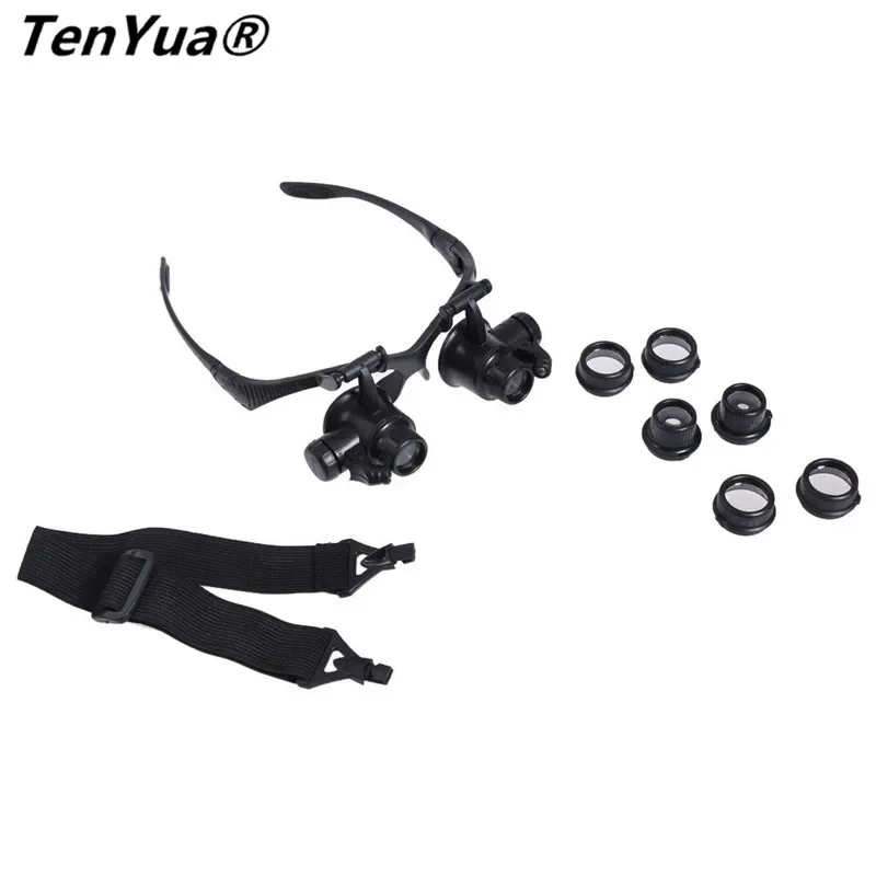 TenYua 10/15/20/25X LED Magnifier Magnifying Eye Glass Loupe Jeweler Watch Repair Magnifier Glasses With 2 Light Microscope