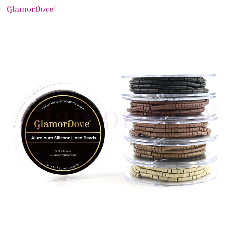 GlamorDove Pre-loaded Micro Rings  1000pcs Silicone Lined Beads for Weft, Nano Ring & Hair Tinsel Extensions