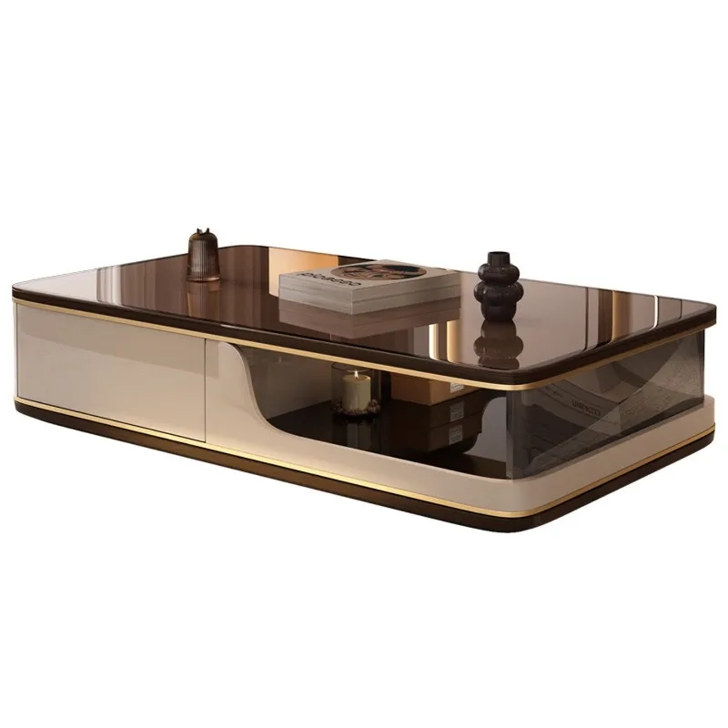Light luxury modern simple coffee table, new brown glass slate