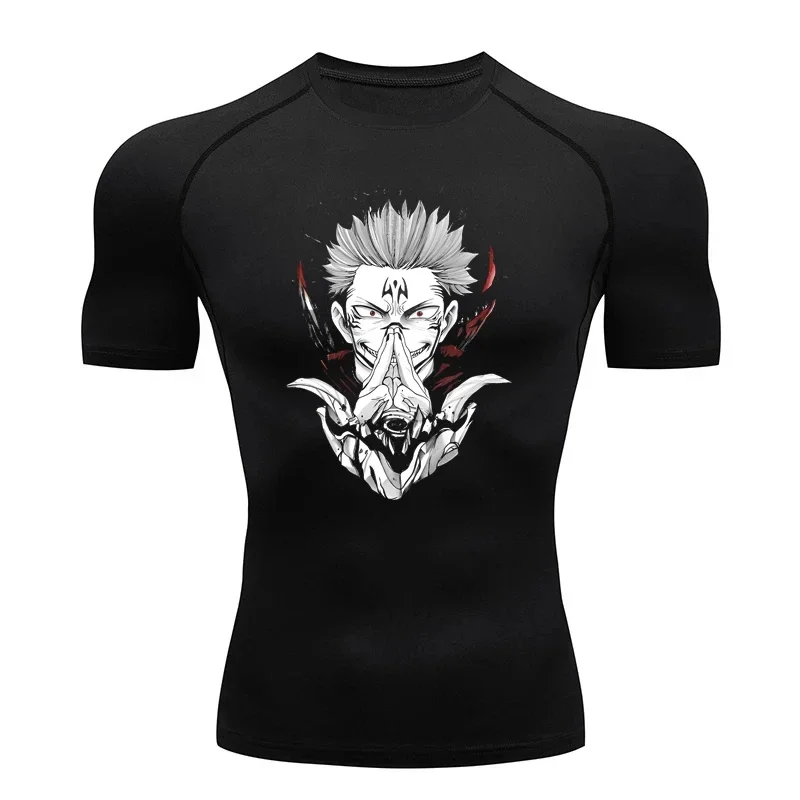 Workout Fitness Athletic T-Shirt Men\'s Compression Shirt Anime Jujutsu Kaisen Tight Gym TShirts Fitness Elasticity Tops Tee