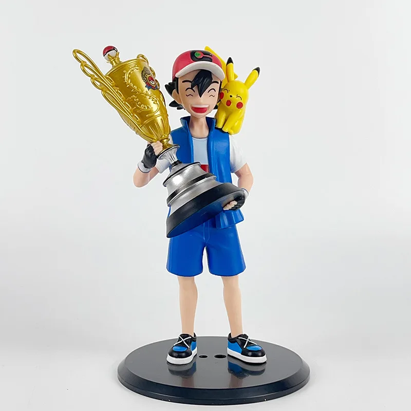 2024 New 18cm Pokemon Pikachu Champion Ash Ketchum Model Cartoon Characters Around Pvc Collection Model Desktop Ornaments Gifts