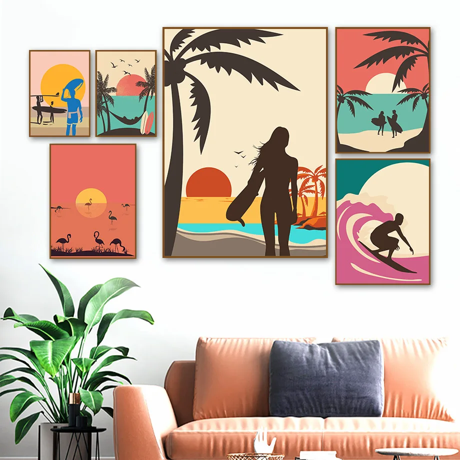 DIY Oil Painting By Numbers Beach Man Girl Surf Flamingo Handpainted Art Wall Bedroom Living Room Home Decor Kid Room Decor Gift