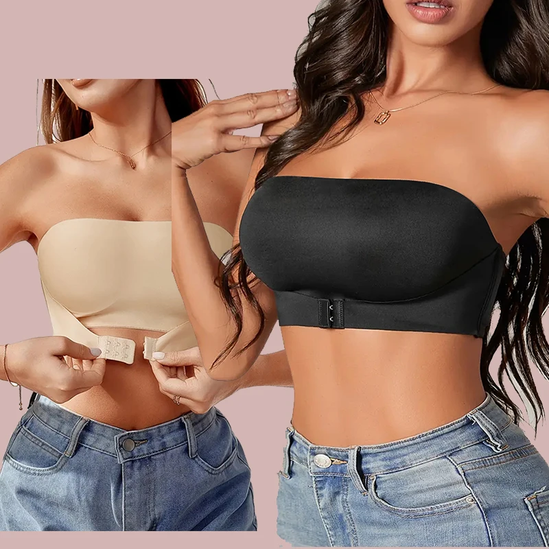 Women's front-button strapless, Bralette Wireless invisible anti-exposure comfortable Sexy Seamless Tube Top Bra Underwear image 5