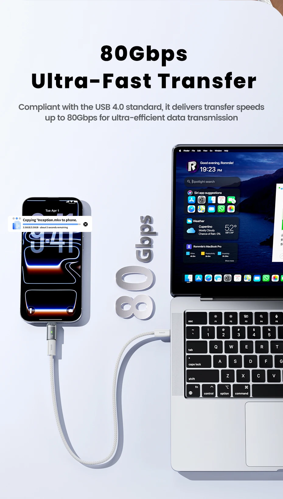 Toocki Magnetischer 240W Adapter OTG Typ C auf Typ C Weiblich zu Männlich USB4.0 80Gbps Schnellladung USB C zu Typ C Konverter – Detail 6